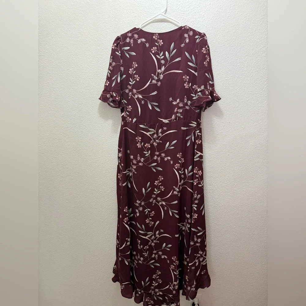 Lulus Wild Winds Burgundy Floral Print High-Low Wrap Dress - Picture 10 of 10